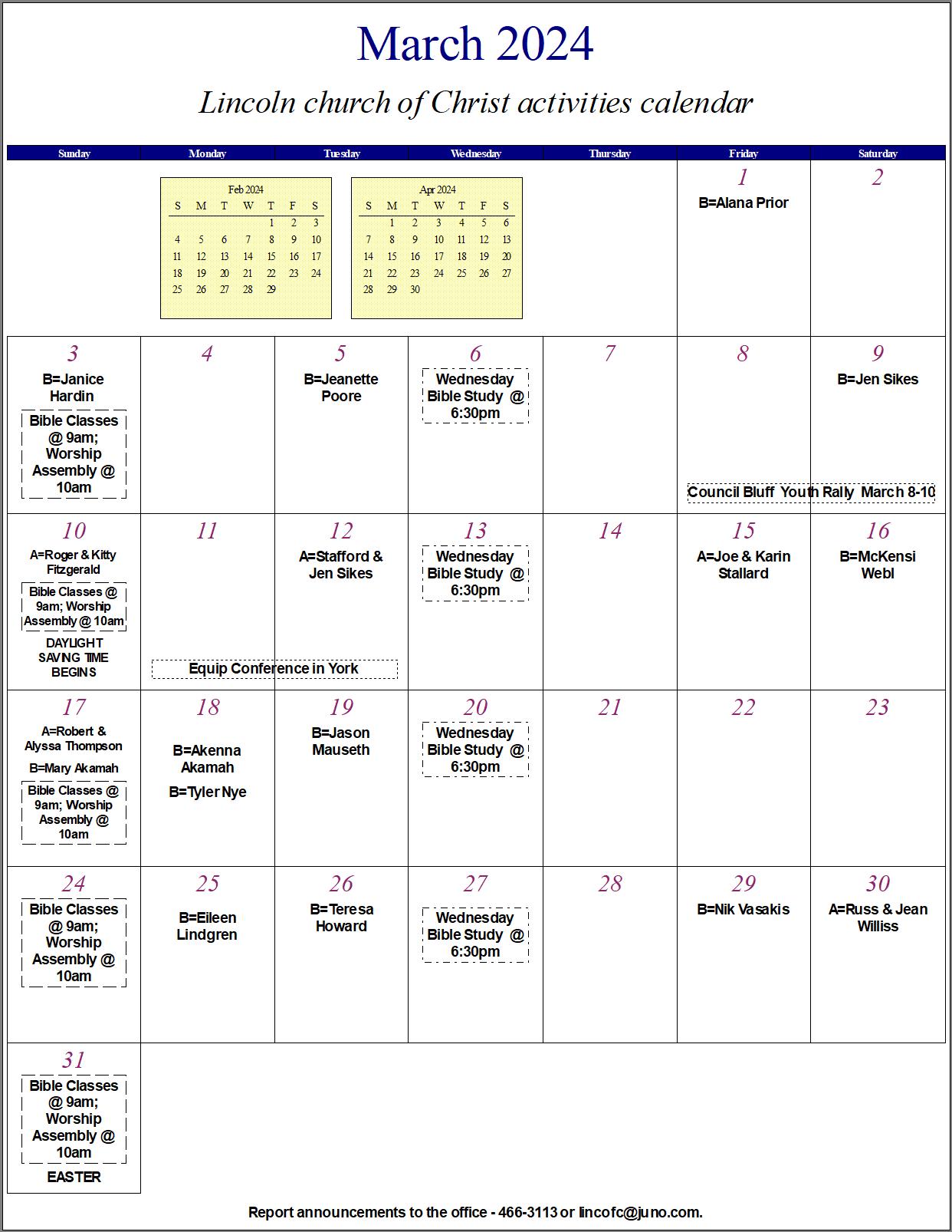 Calendar – Lincoln church of Christ